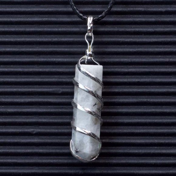 Rainbow Moonstone Coil Wrapped Point Pendant - Picture 1 of 1